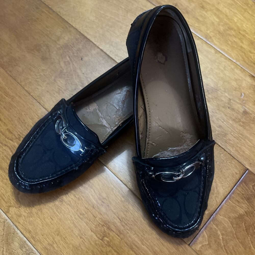 Coach Fortunata Black Logo Loafers Flats Women's Size 6.5 Classic Preppy